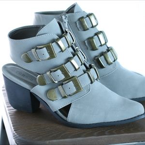 SIZE 13W LT. GREY STATEMENT BUCKLE BOOTIES (WIDE)